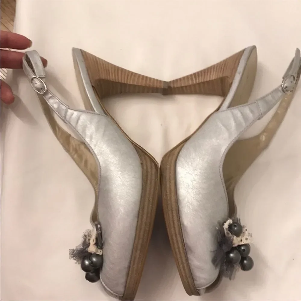 PETER KAISER MATTE SILVER HEELS.   NEW